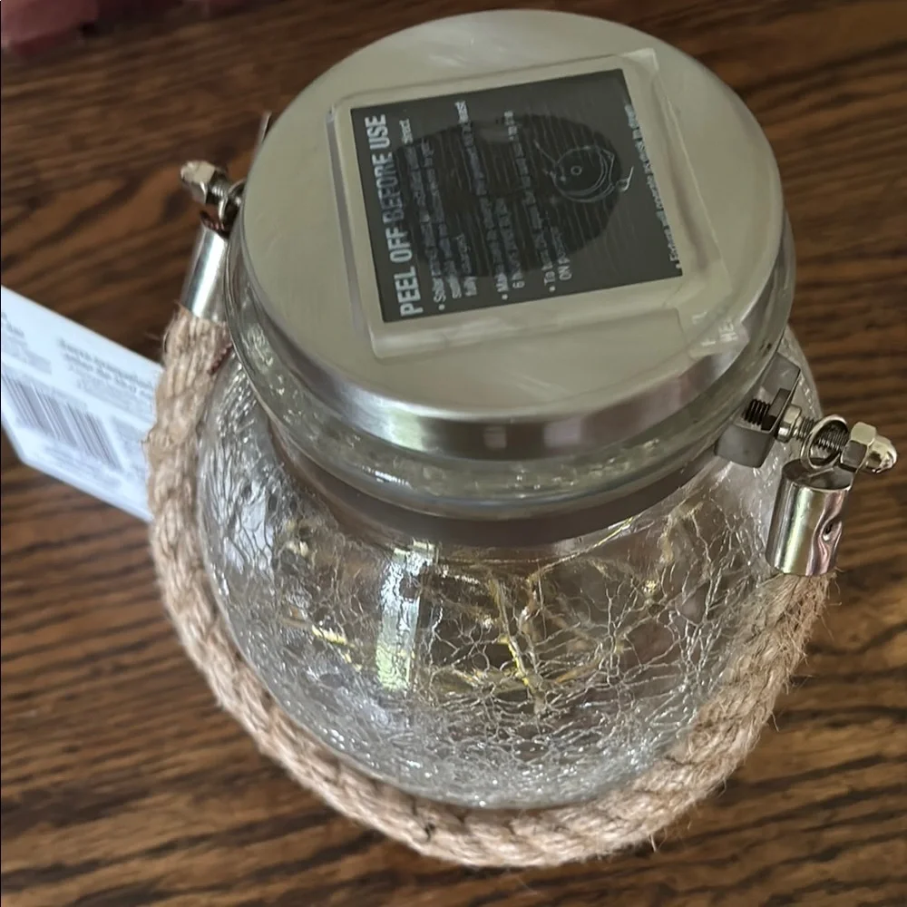 Coastal Crackle Glass Lantern with Rope Accents NWT